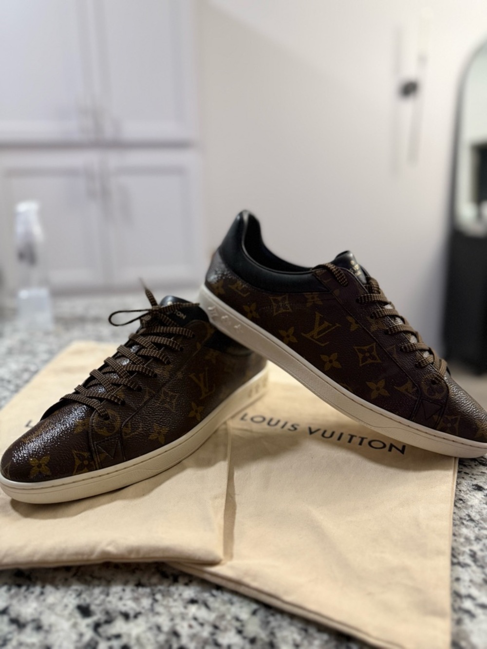 Louis Vuitton Brown Monogram Low-Top Sneakers with White Sole - Picture 3 of 6